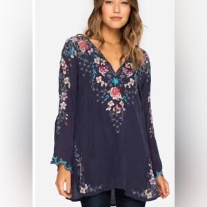 Johnny Was Butterfly Winter Blouse‎ Gravel Blue Size small S Floral tunic Summer